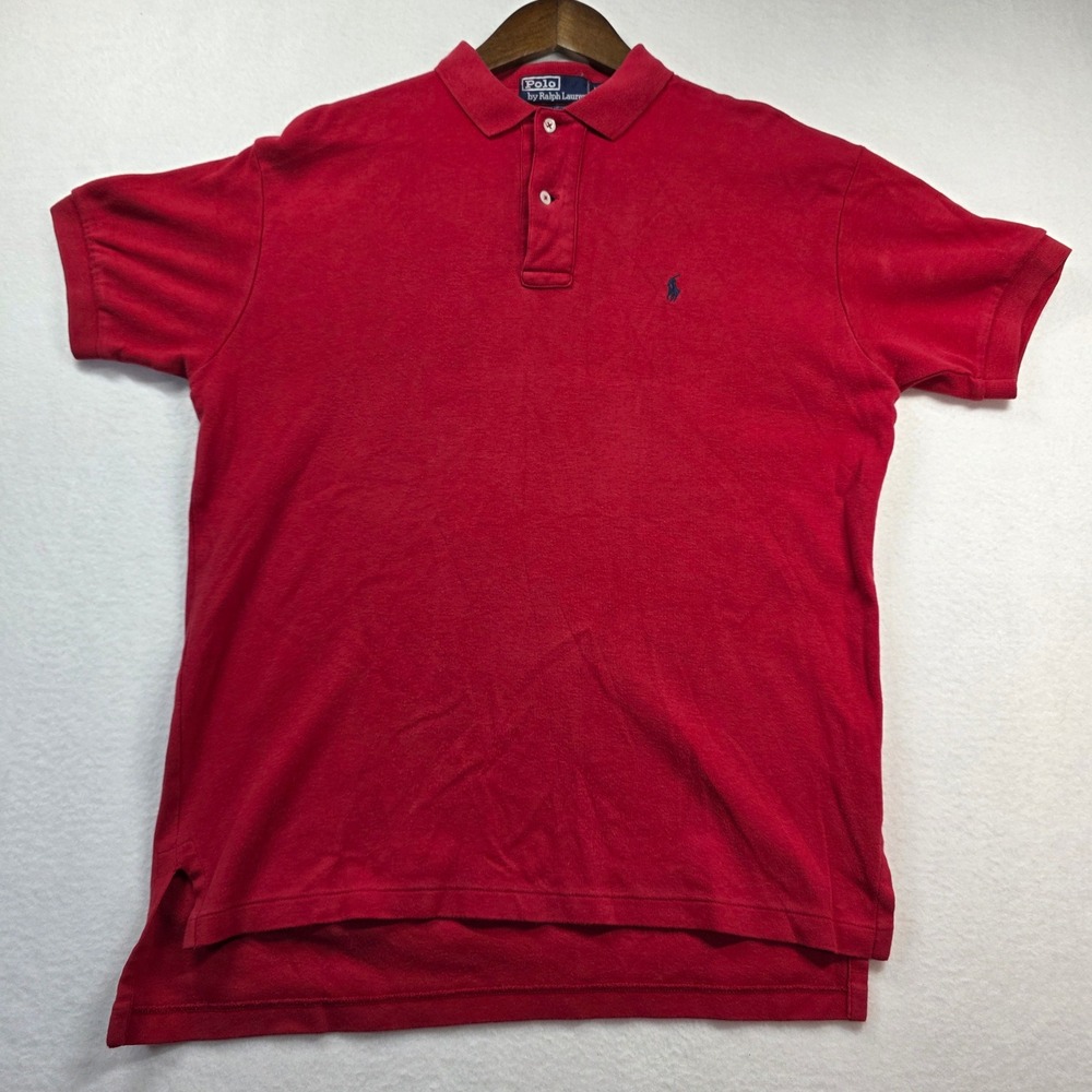 Polo Ralph Lauren Mens Medium Red Cotton‎ Polo Shirt Navy Pony Logo